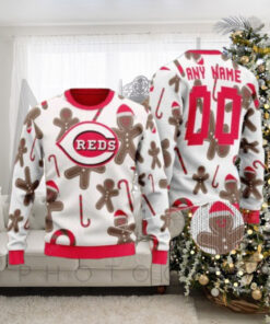 Custom Name Cincinnati Reds Gingerbread Ugly Christmas Sweater