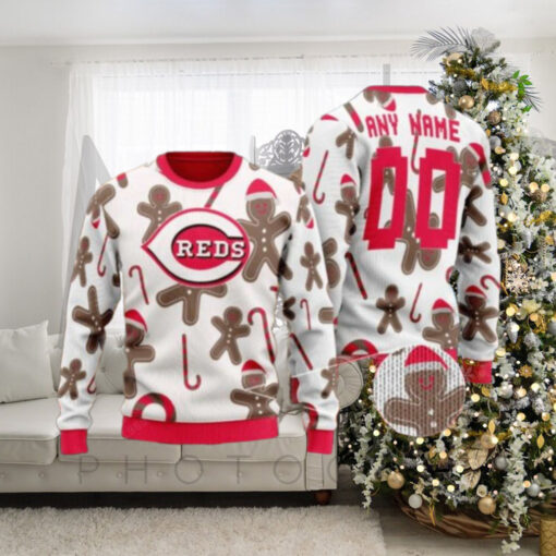 Custom Name Cincinnati Reds Gingerbread Ugly Christmas Sweater