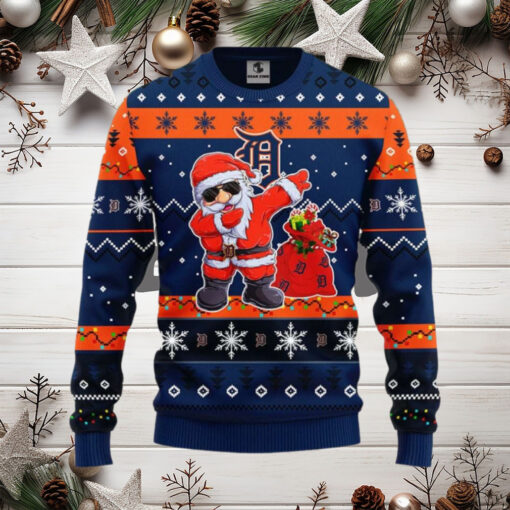 Dabbing Santa Detroit Tigers Holiday Funny Ugly Christmas Sweater