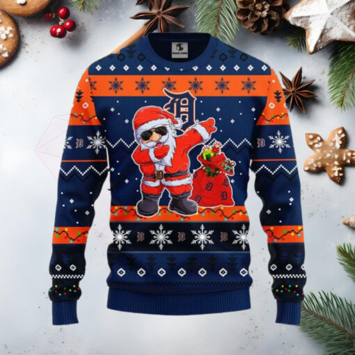 Dabbing Santa Detroit Tigers Holiday Funny Ugly Christmas Sweater