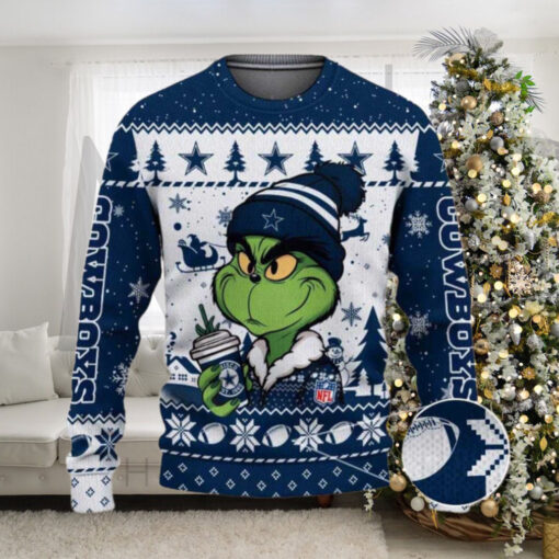 Dallas Cowboys The Grinch Drink Coffee Ugly Christmas Sweater