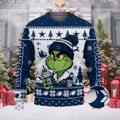 Dallas Cowboys The Grinch Drink Coffee Ugly Christmas Sweater