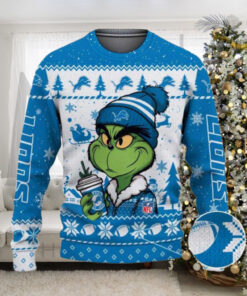 Detroit Lions The Grinch Drink Coffee Ugly Christmas Sweater