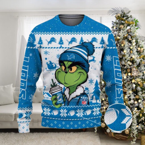 Detroit Lions The Grinch Drink Coffee Ugly Christmas Sweater