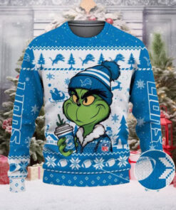 Detroit Lions The Grinch Drink Coffee Ugly Christmas Sweater