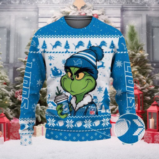 Detroit Lions The Grinch Drink Coffee Ugly Christmas Sweater