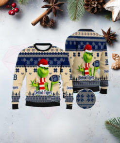 Detroit Tigers Grinch Tan Ugly Christmas Sweater