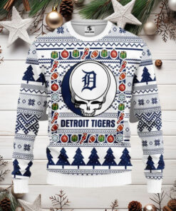 Detroit Tigers Skull Holiday Pattern Ugly Christmas Sweater