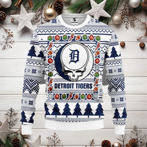 Detroit Tigers Skull Holiday Pattern Ugly Christmas Sweater