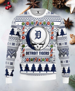 Detroit Tigers Skull Holiday Pattern Ugly Christmas Sweater