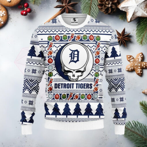 Detroit Tigers Skull Holiday Pattern Ugly Christmas Sweater