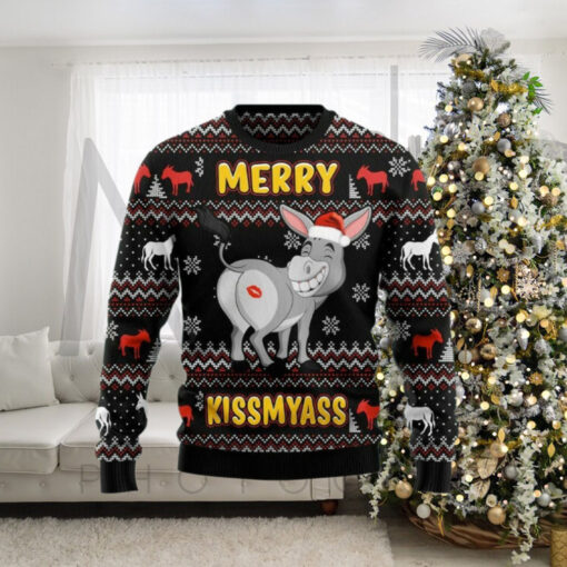 Donkeys Merry Kissmyass 3D Ugly Christmas Sweater