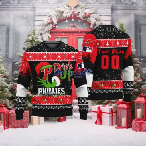 Drink Up Grinch Philadelphia Phillies Ugly Christmas Sweater