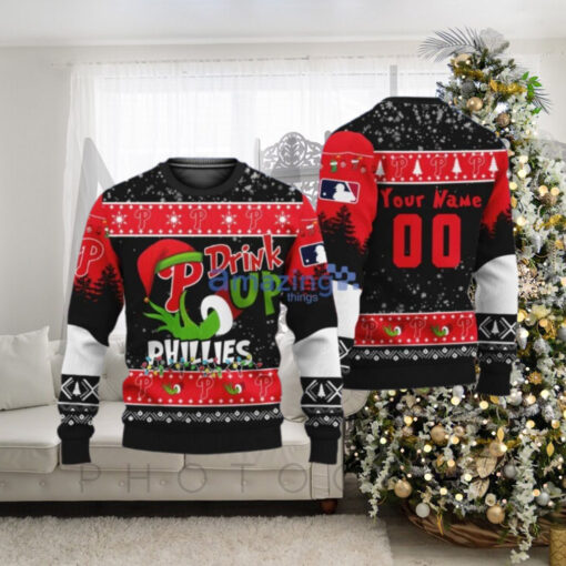 Drink Up Grinch Philadelphia Phillies Ugly Christmas Sweater