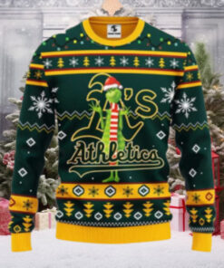 Festive Grinch Oakland A’s Ugly Christmas Sweater