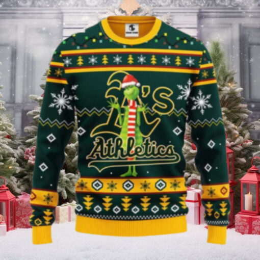 Festive Grinch Oakland A’s Ugly Christmas Sweater