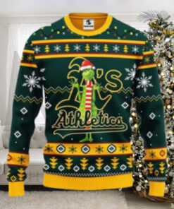 Festive Grinch Oakland A’s Ugly Christmas Sweater