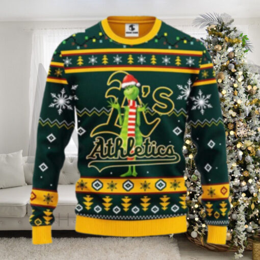 Festive Grinch Oakland A’s Ugly Christmas Sweater