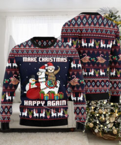 Llama Sloth Make Christmas Happy Again Ugly Christmas Sweater