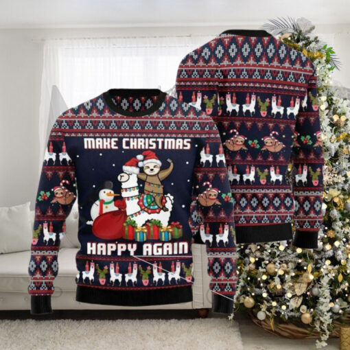 Llama Sloth Make Christmas Happy Again Ugly Christmas Sweater