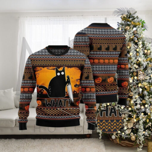 Funny Black Cat What Ugly Christmas Sweater