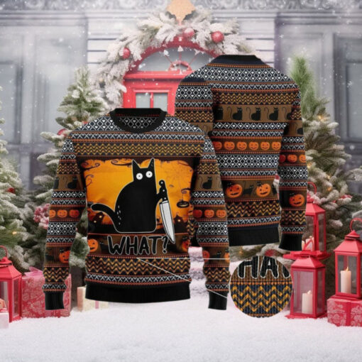 Funny Black Cat What Ugly Christmas Sweater