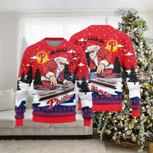 Funny Philadelphia Phillies Santa DJ Ugly Christmas Sweater