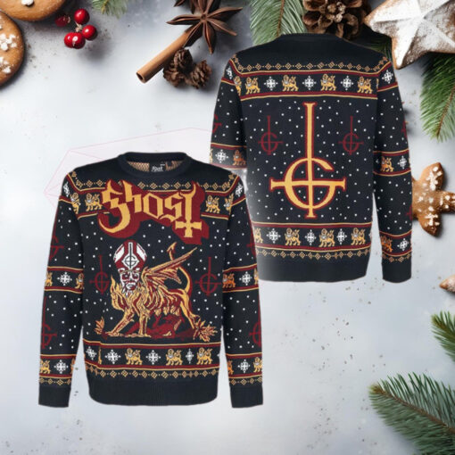 Ghost Band Papa Emeritus Chimera With Satanic Cross Logo Ugly Christmas Sweater Gift For Holiday