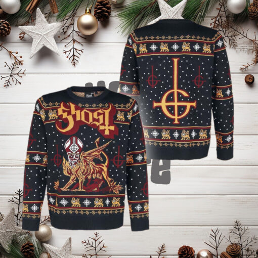 Ghost Band Papa Emeritus Chimera With Satanic Cross Logo Ugly Christmas Sweater Gift For Holiday