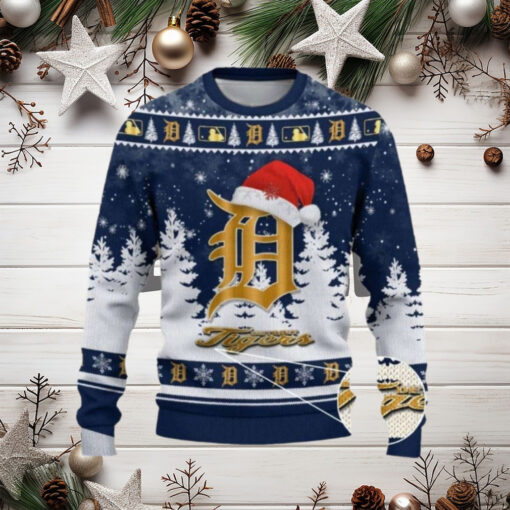 Golden Logo Detroit Tigers Christmas Snowfall Ugly Sweater