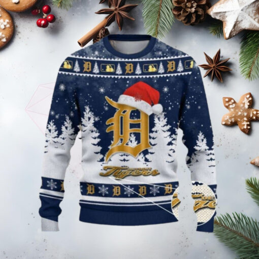 Golden Logo Detroit Tigers Christmas Snowfall Ugly Sweater