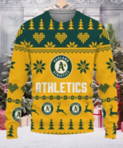 Green And Gold Oakland A’s Christmas Reindeer Sweater