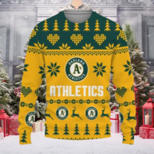 Green And Gold Oakland A’s Christmas Reindeer Sweater