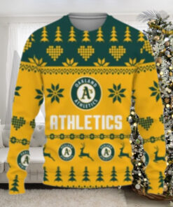 Green And Gold Oakland A’s Christmas Reindeer Sweater