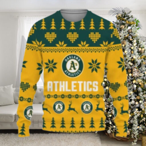 Green And Gold Oakland A’s Christmas Reindeer Sweater