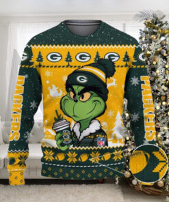 Green Bay Packers The Grinch Drink Coffee Ugly Christmas Sweater