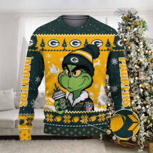 Green Bay Packers The Grinch Drink Coffee Ugly Christmas Sweater