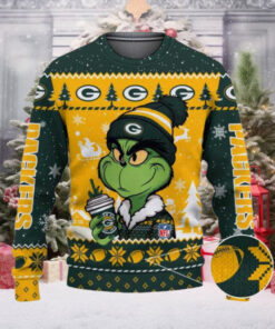 Green Bay Packers The Grinch Drink Coffee Ugly Christmas Sweater