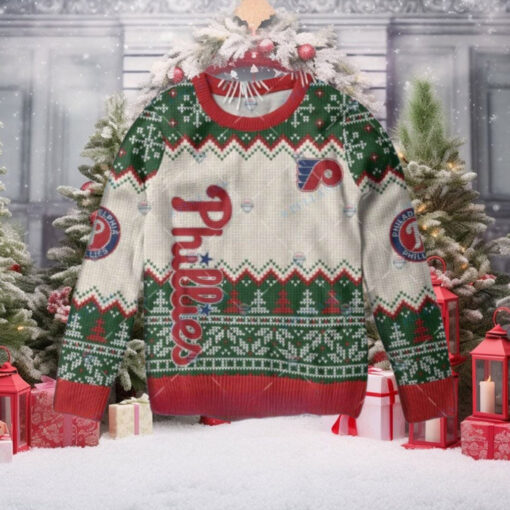 Green Red And White Philadelphia Phillies Christmas Ugly Sweater