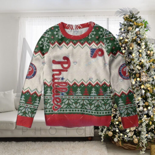 Green Red And White Philadelphia Phillies Christmas Ugly Sweater