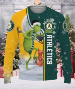 Grinch And Dog Oakland A’s Ugly Christmas Sweater