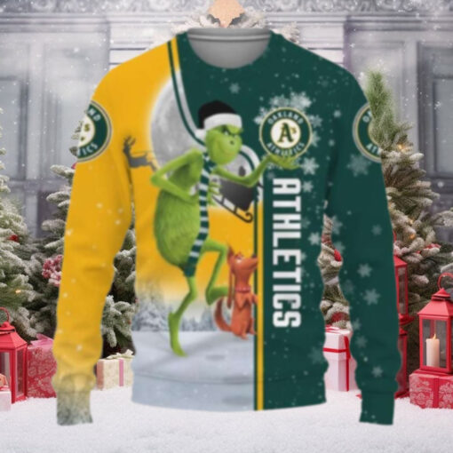 Grinch And Dog Oakland A’s Ugly Christmas Sweater