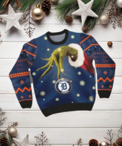 Grinch Arm Holding Detroit Tigers Ornament Ugly Christmas Sweater