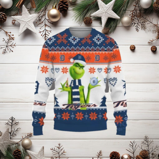 Grinch Detroit Tigers Candy Cane Ball Ugly Christmas Sweater