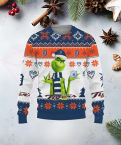 Grinch Detroit Tigers Candy Cane Ball Ugly Christmas Sweater