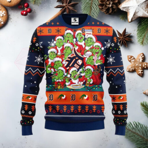 Grinch Detroit Tigers Family Christmas Ugly Sweater