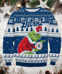 Grinch Detroit Tigers Santa Baseball Ugly Christmas Sweater