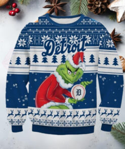 Grinch Detroit Tigers Santa Baseball Ugly Christmas Sweater