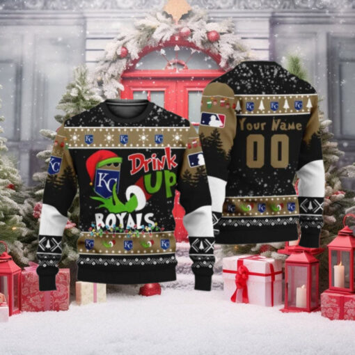 Grinch Drink Up Kansas City Royals Personalized Ugly Christmas Sweater