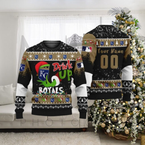 Grinch Drink Up Kansas City Royals Personalized Ugly Christmas Sweater